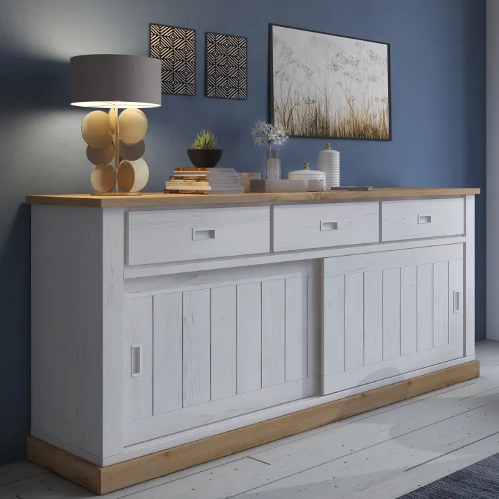 Madia 215x95h cm 2 ante scorrevoli 3 cassetti soggiorno bianco frassinato rovere Islen