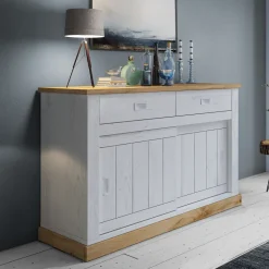 Madia 150x95h cm 2 ante scorrevoli 2 cassetti soggiorno bianco frassinato rovere Islen