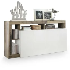Madia 184x93h cm 4 ante soggiorno bianco lucido pero Invictus