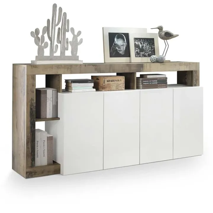 Madia 184x93h cm 4 ante soggiorno bianco lucido pero Invictus