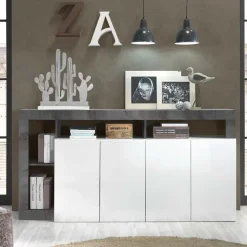 Madia 184x93h cm 4 ante soggiorno bianco lucido ossido Invictus