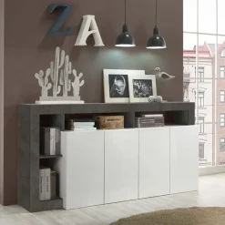 Madia 184x93h cm 4 ante soggiorno bianco lucido ossido Invictus
