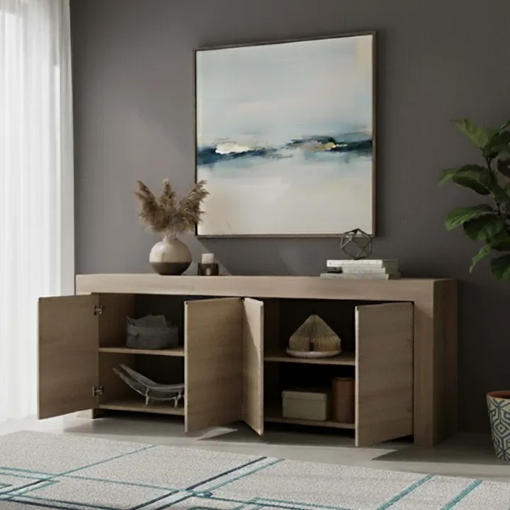 Madia 210x81h cm 4 ante soggiorno moderna rovere chiaro Halston