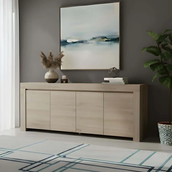 Madia 210x81h cm 4 ante soggiorno moderna rovere chiaro Halston