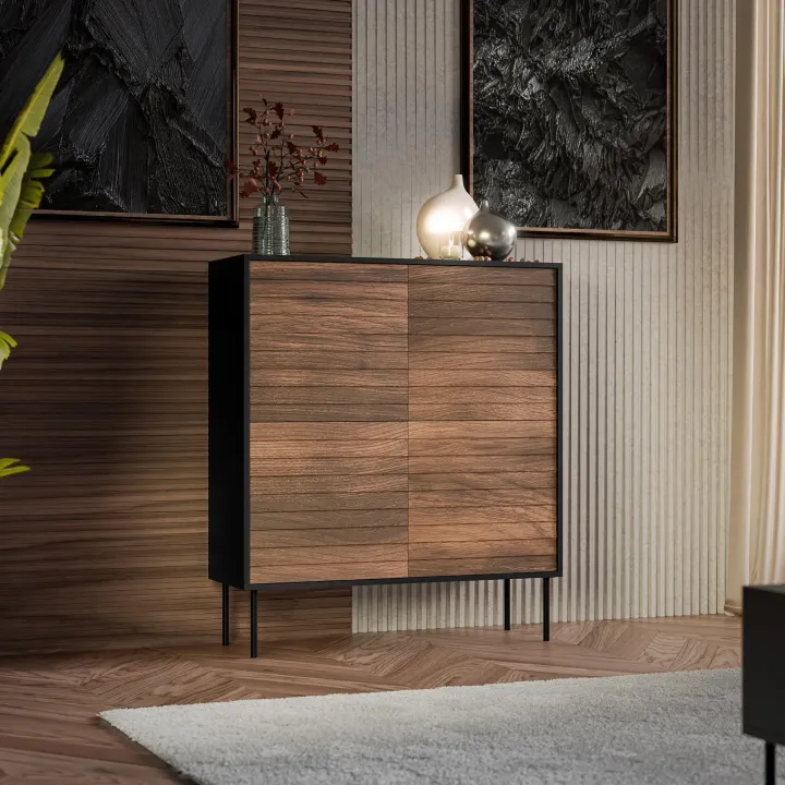 Madia 102x118h cm 4 ante soggiorno noce nero Wild
