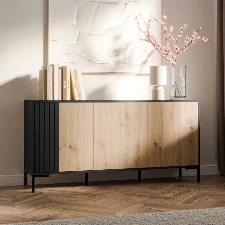 Madia 151x74h cm 3 ante soggiorno rovere nero Duble
