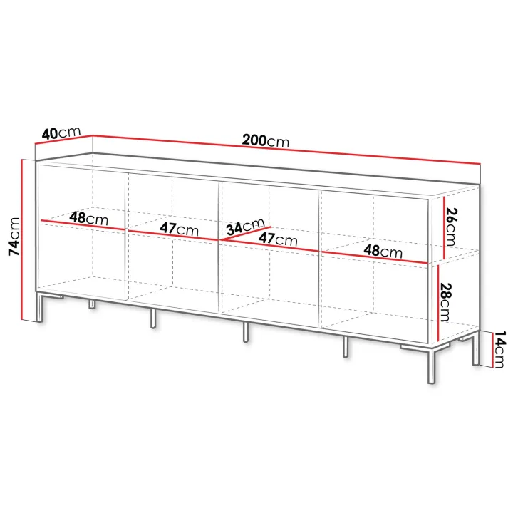 Madia 200x74h cm 4 ante soggiorno rovere nero Duble