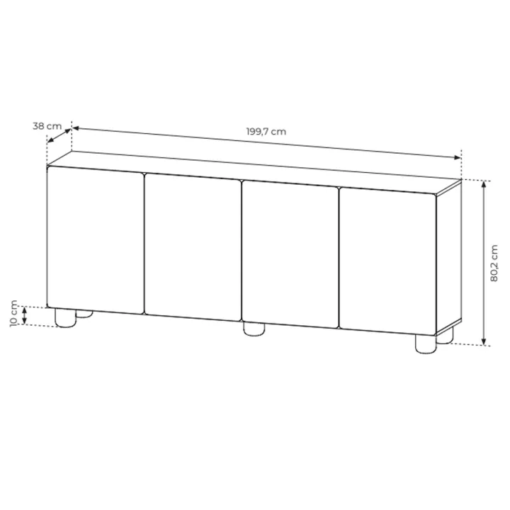 Madia 200x80h cm 4 ante soggiorno rovere chiaro Mellow