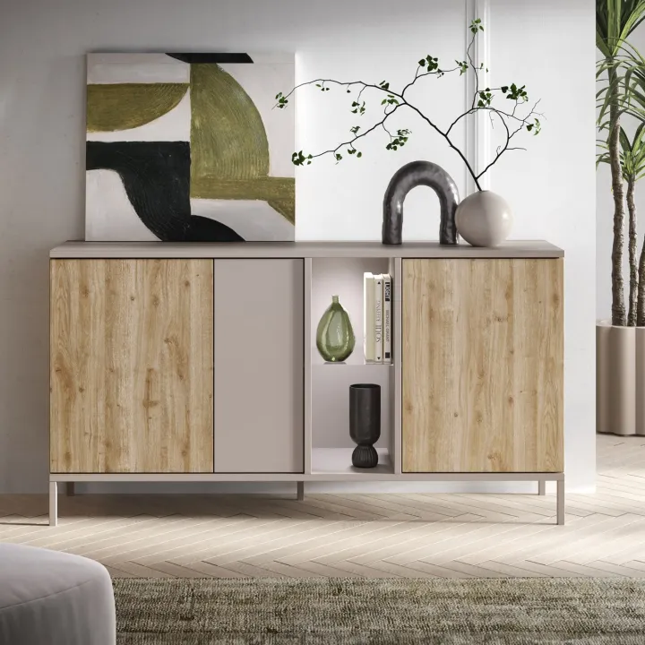 Madia 160x86h cm 3 ante 2 vani rovere chiaro beige Tony
