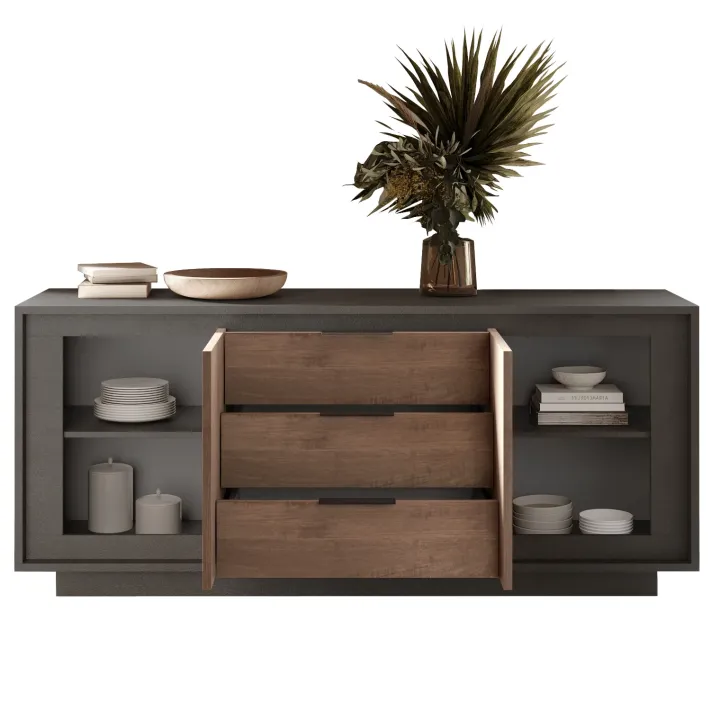 Madia 180x80h cm 3 cassetti 2 ante moderna antracite rovere scuro Deluxe