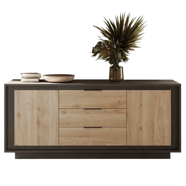 Madia 180x80h cm 3 cassetti 2 ante moderna antracite rovere chiaro Deluxe
