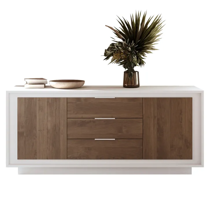 Madia 180x80h cm 3 cassetti 2 ante moderna bianco opaco rovere scuro Deluxe