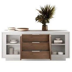 Madia 180x80h cm 3 cassetti 2 ante moderna bianco opaco rovere scuro Deluxe