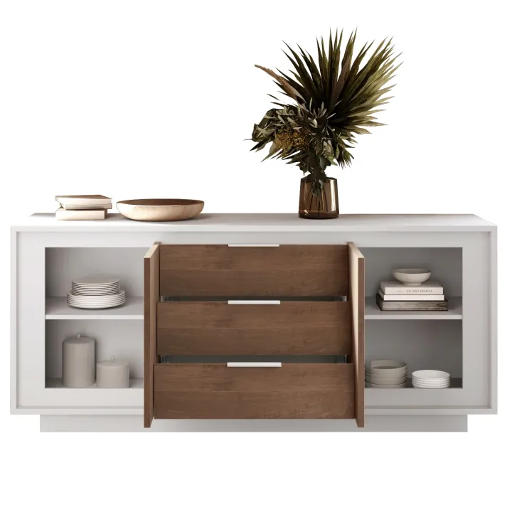Madia 180x80h cm 3 cassetti 2 ante moderna bianco opaco rovere scuro Deluxe