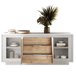 Madia 180x80h cm 3 cassetti 2 ante moderna bianco opaco rovere chiaro Deluxe