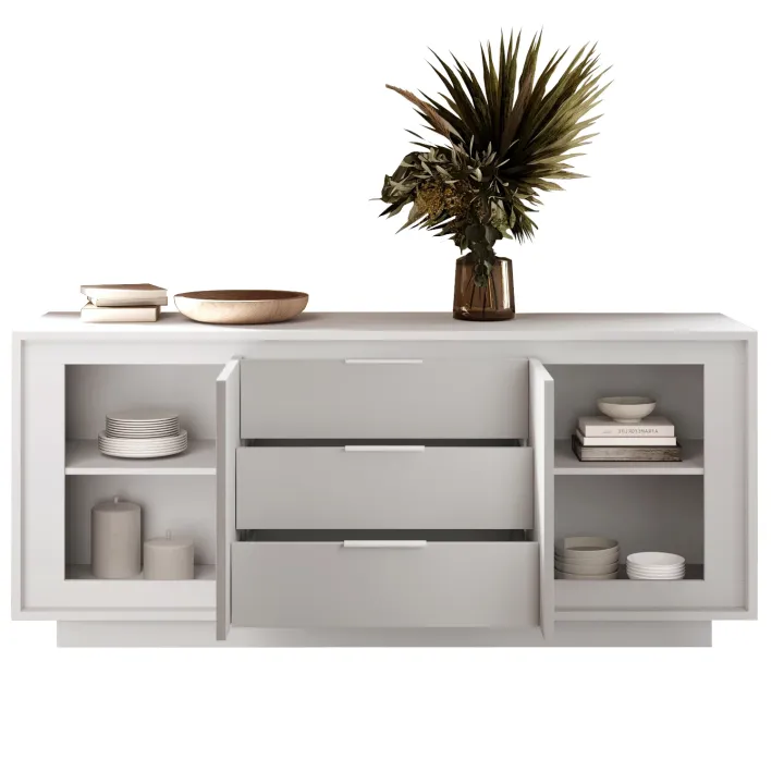 Madia 180x80h cm 3 cassetti 2 ante moderna bianco opaco Deluxe