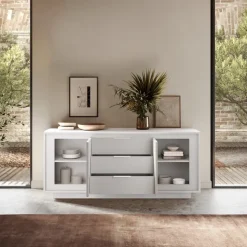 Madia 180x80h cm 3 cassetti 2 ante moderna bianco opaco Deluxe