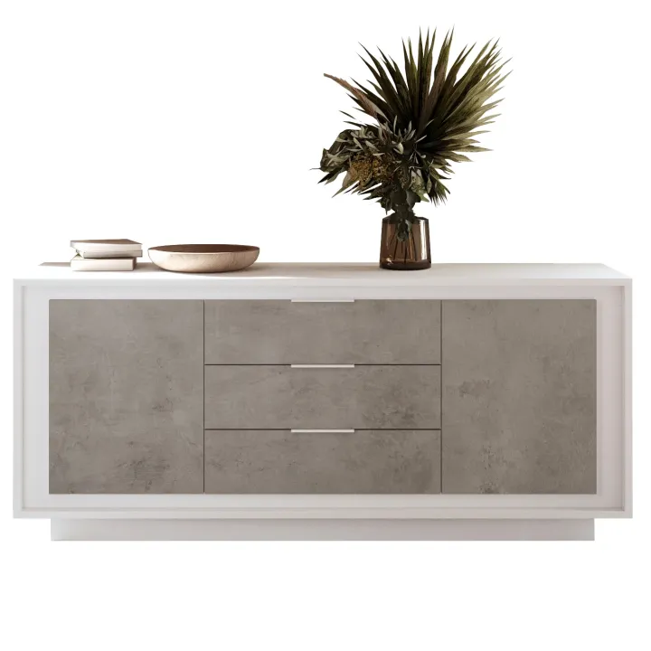 Madia 180x80h cm 3 cassetti 2 ante moderna bianco opaco grigio cemento Deluxe