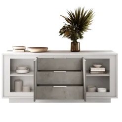 Madia 180x80h cm 3 cassetti 2 ante moderna bianco opaco grigio cemento Deluxe