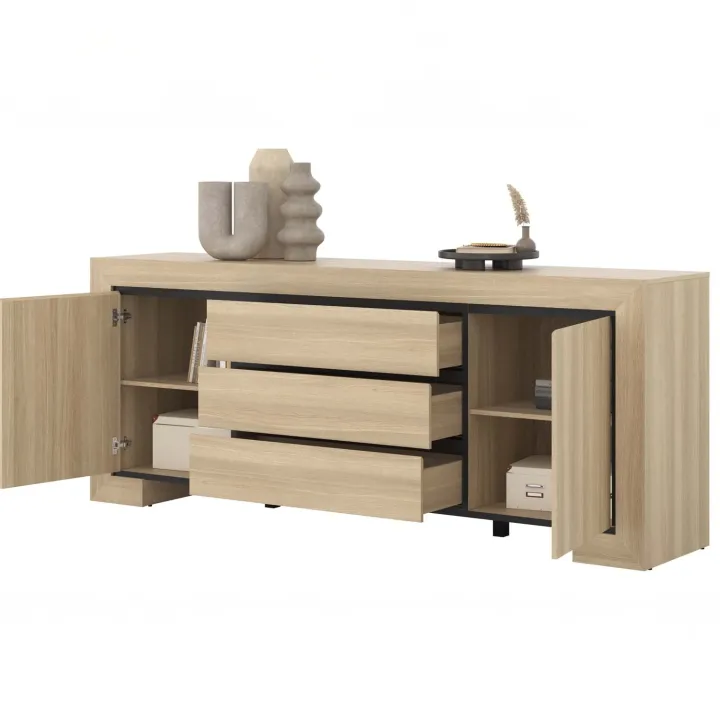 Madia 225x90h cm 3 cassetti 2 ante rovere Écarté