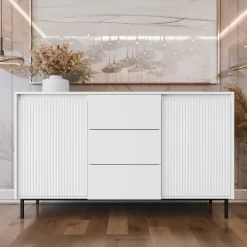 Madia 153x90h cm 3 cassetti design cannettato bianco Strike