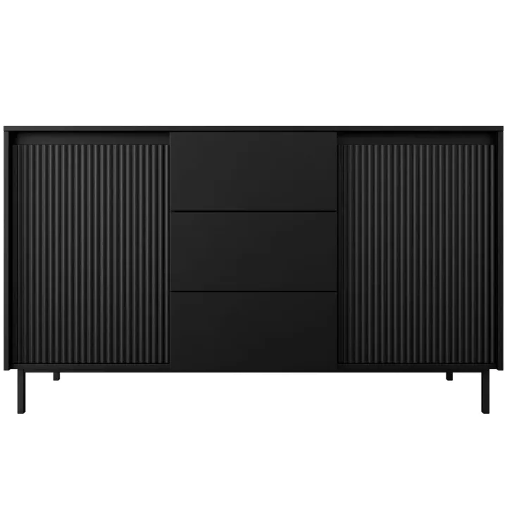Madia 153x90h cm 3 cassetti design cannettato nero Strike