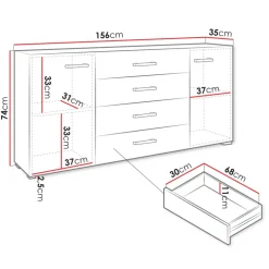 Madia 156x74h cm 4 cassetti design moderno bianco Pastello