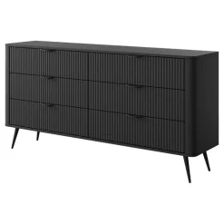 Madia 163x81h cm 6 cassetti moderna nero opaco cannettato Ramis