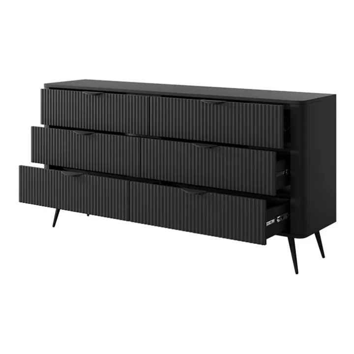 Madia 163x81h cm 6 cassetti moderna nero opaco cannettato Ramis