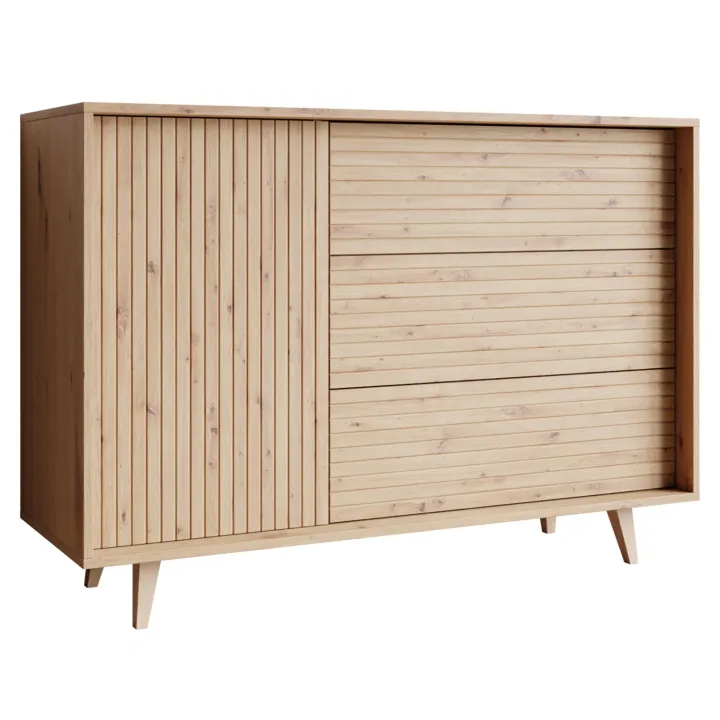 Madia 120x84h cm 3 cassetti rustica design cannettato rovere Branch