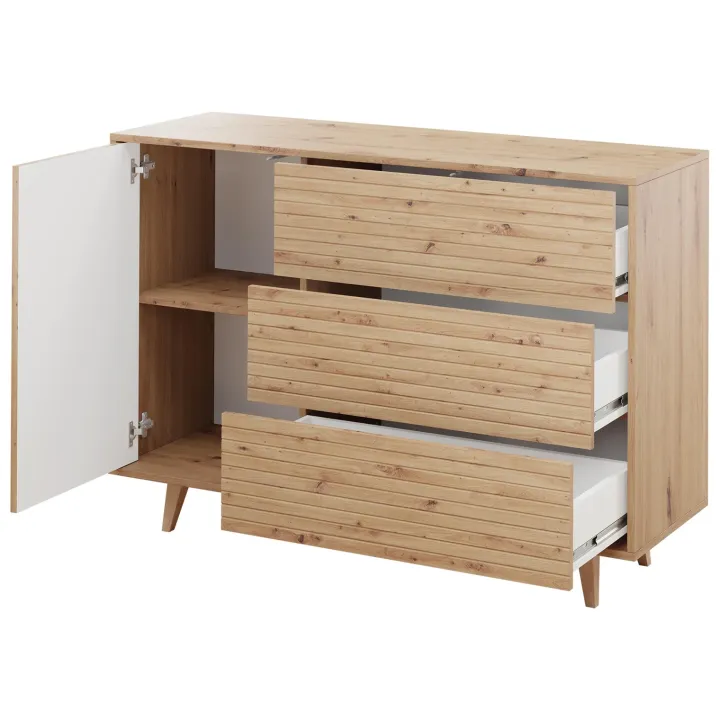 Madia 120x84h cm 3 cassetti rustica design cannettato rovere Branch
