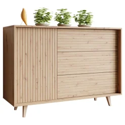 Madia 120x84h cm 3 cassetti rustica design cannettato rovere Branch