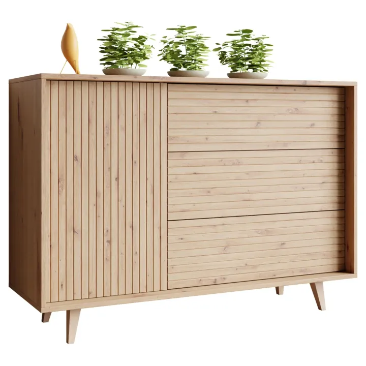 Madia 120x84h cm 3 cassetti rustica design cannettato rovere Branch