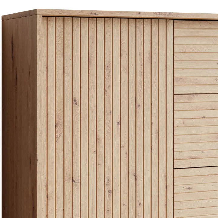 Madia 120x84h cm 3 cassetti rustica design cannettato rovere Branch