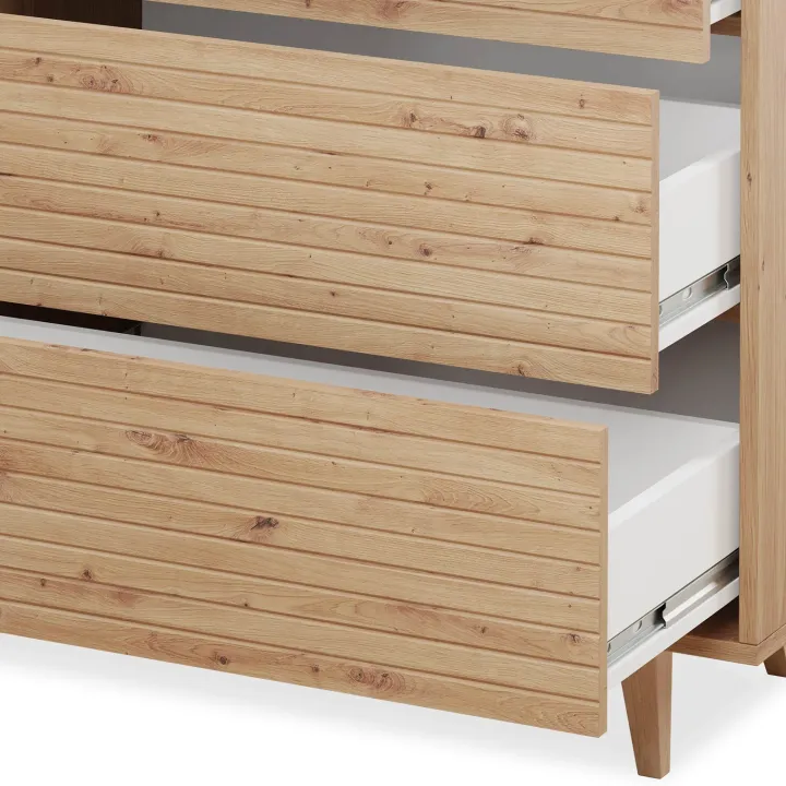 Madia 120x84h cm 3 cassetti rustica design cannettato rovere Branch