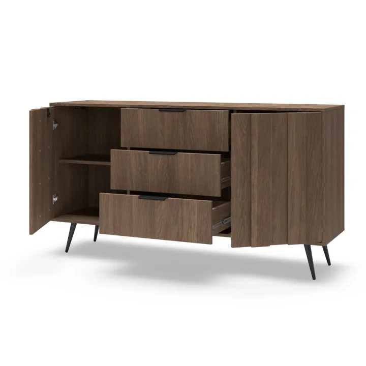Madia 154x83h cm con led 2 ante 3 cassetti soggiorno noce Bois
