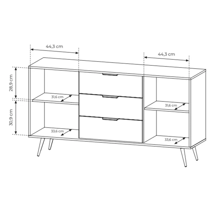 Madia 154x83h cm con led 2 ante 3 cassetti soggiorno noce Bois