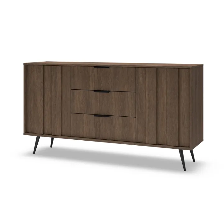 Madia 154x83h cm con led 2 ante 3 cassetti soggiorno noce Bois