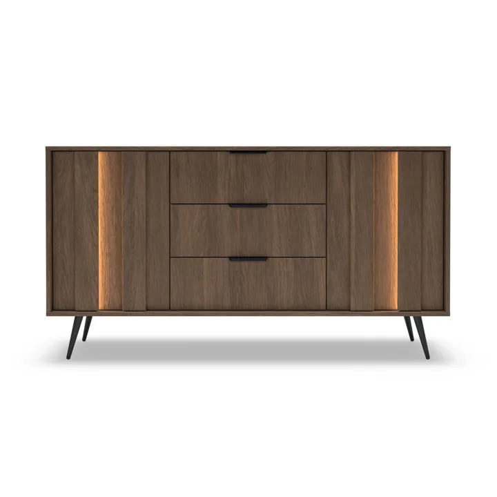Madia 154x83h cm con led 2 ante 3 cassetti soggiorno noce Bois