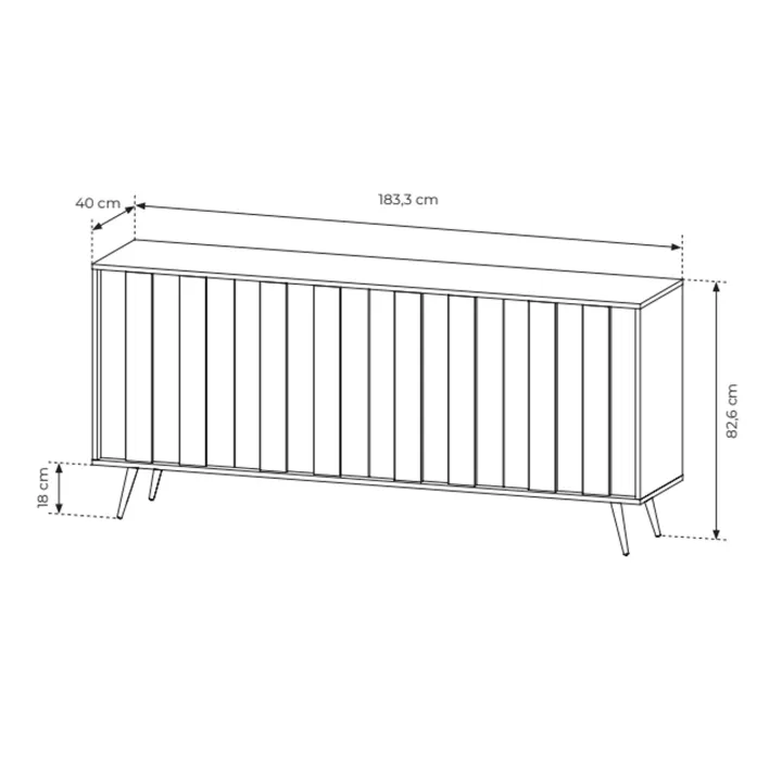 Madia 183x83h cm con led 4 ante soggiorno noce Bois