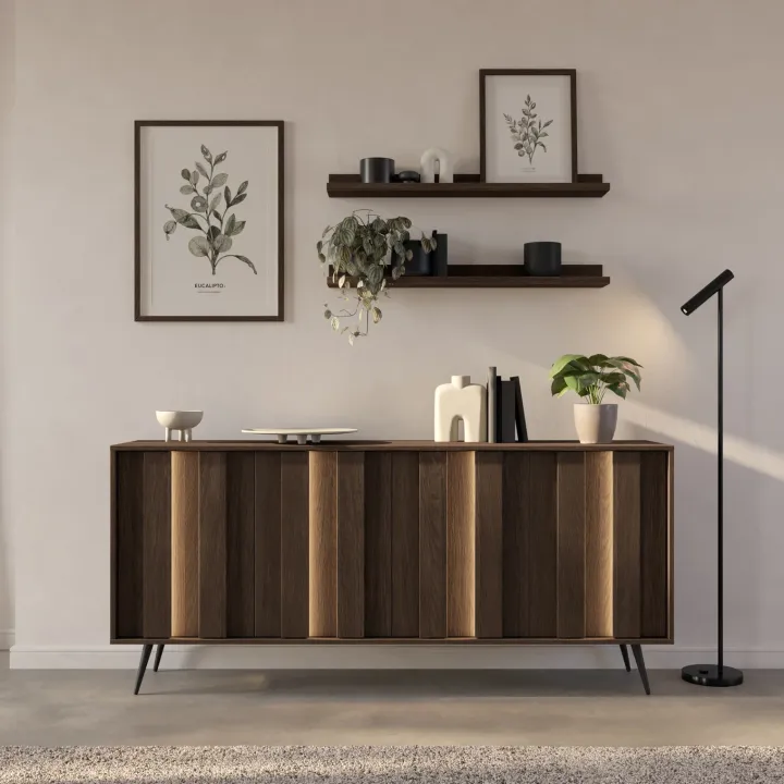 Madia 183x83h cm con led 4 ante soggiorno noce Bois