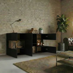 Madia 120x62h cm con vetrinetta moderna nero rovere Fusion