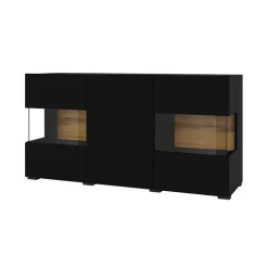 Madia 120x62h cm con vetrinetta moderna nero rovere Fusion