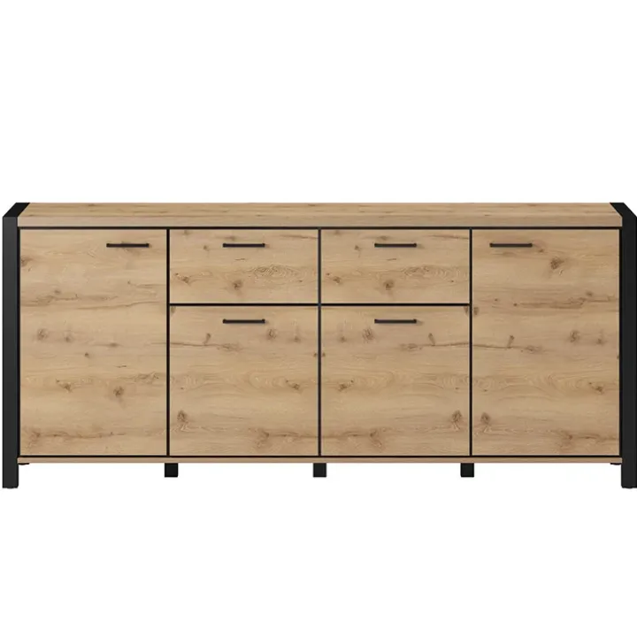 Madia 213x91h cm design industrial quercia nero opaco Neive