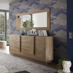 Madia 182x90h cm moderna 1 anta 3 cassetti rovere scuro Alvarez