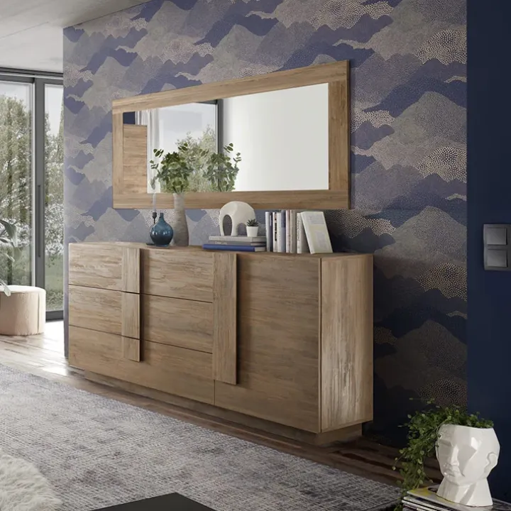 Madia 182x90h cm moderna 1 anta 3 cassetti rovere scuro Alvarez
