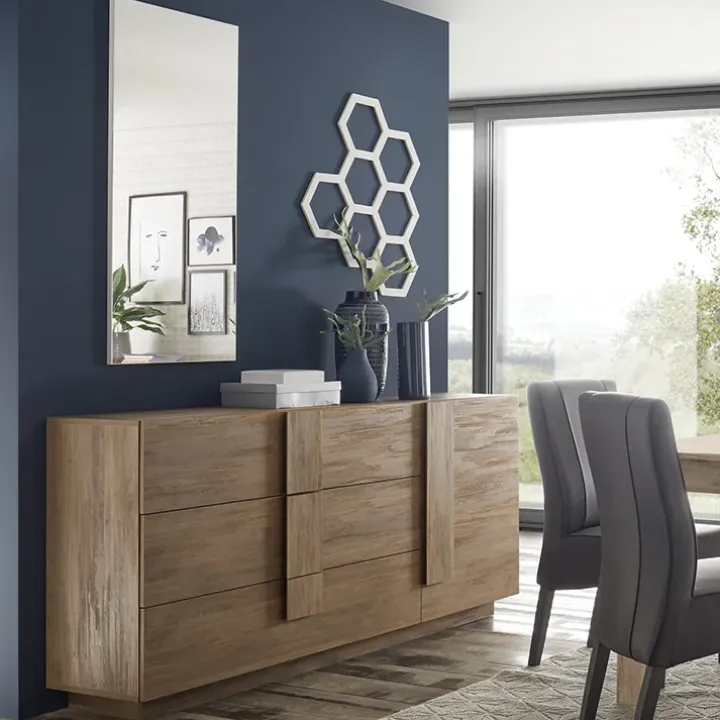 Madia 182x90h cm moderna 1 anta 3 cassetti rovere scuro Alvarez
