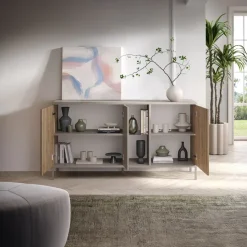 Madia 160x86h cm moderna 3 ante 2 vani soggiorno rovere chiaro beige Silka