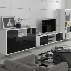 Madia 120x90h cm moderna bianco opaco nero lucido Kelli Gihome®