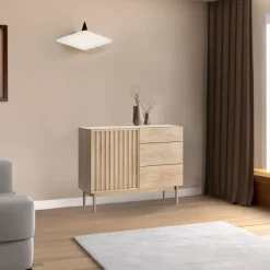 Madia 106x84h cm moderna design cannettato rovere Colby